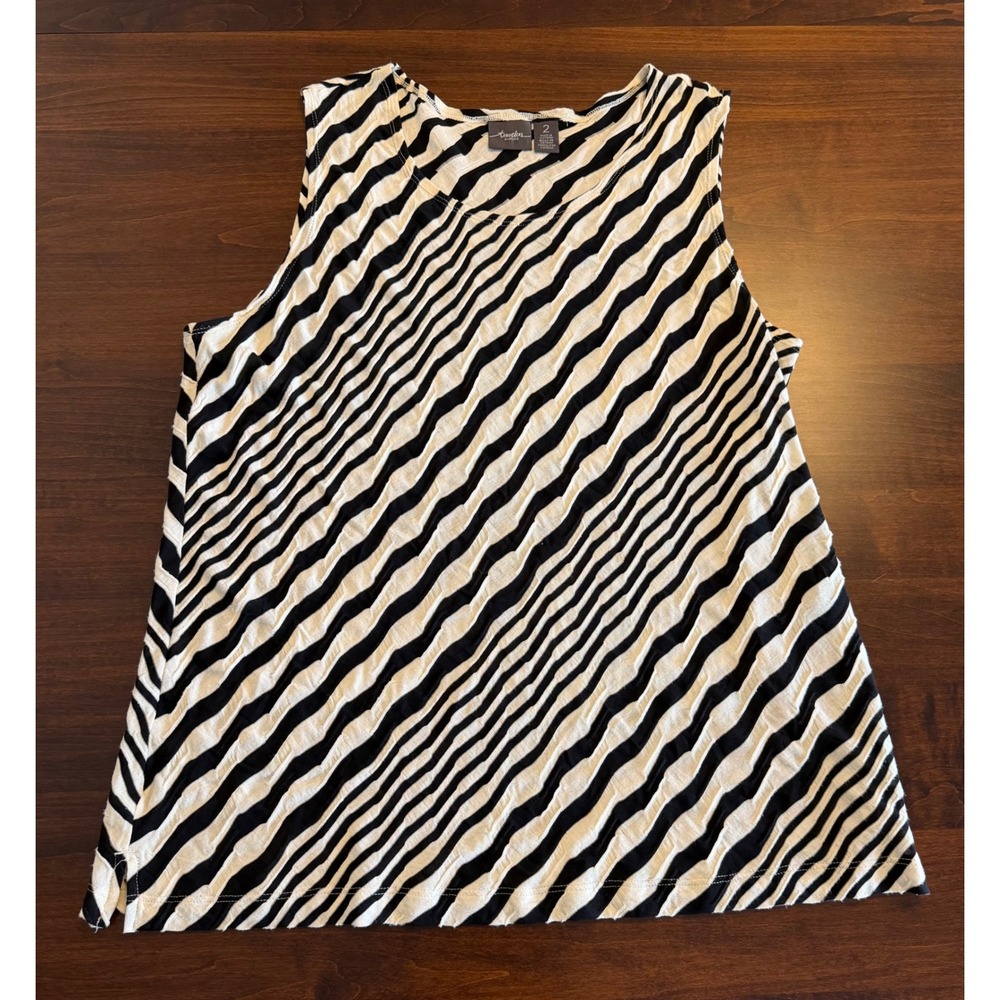 Travelers by Chicos Zebra Stripe‎ Tank Top Black White Sleeveless Size 2 Large